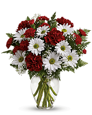 Share your heart&#039;s true feelings with this delightful red and white bouquet.