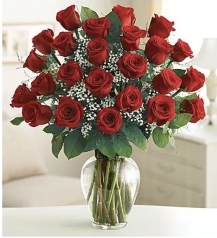 Two dozen gorgeous red roses are the perfect romantic gift to send