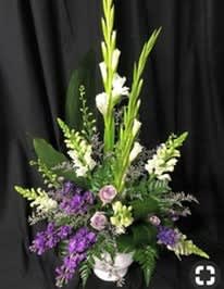 Funeral arrangement in white and lavender