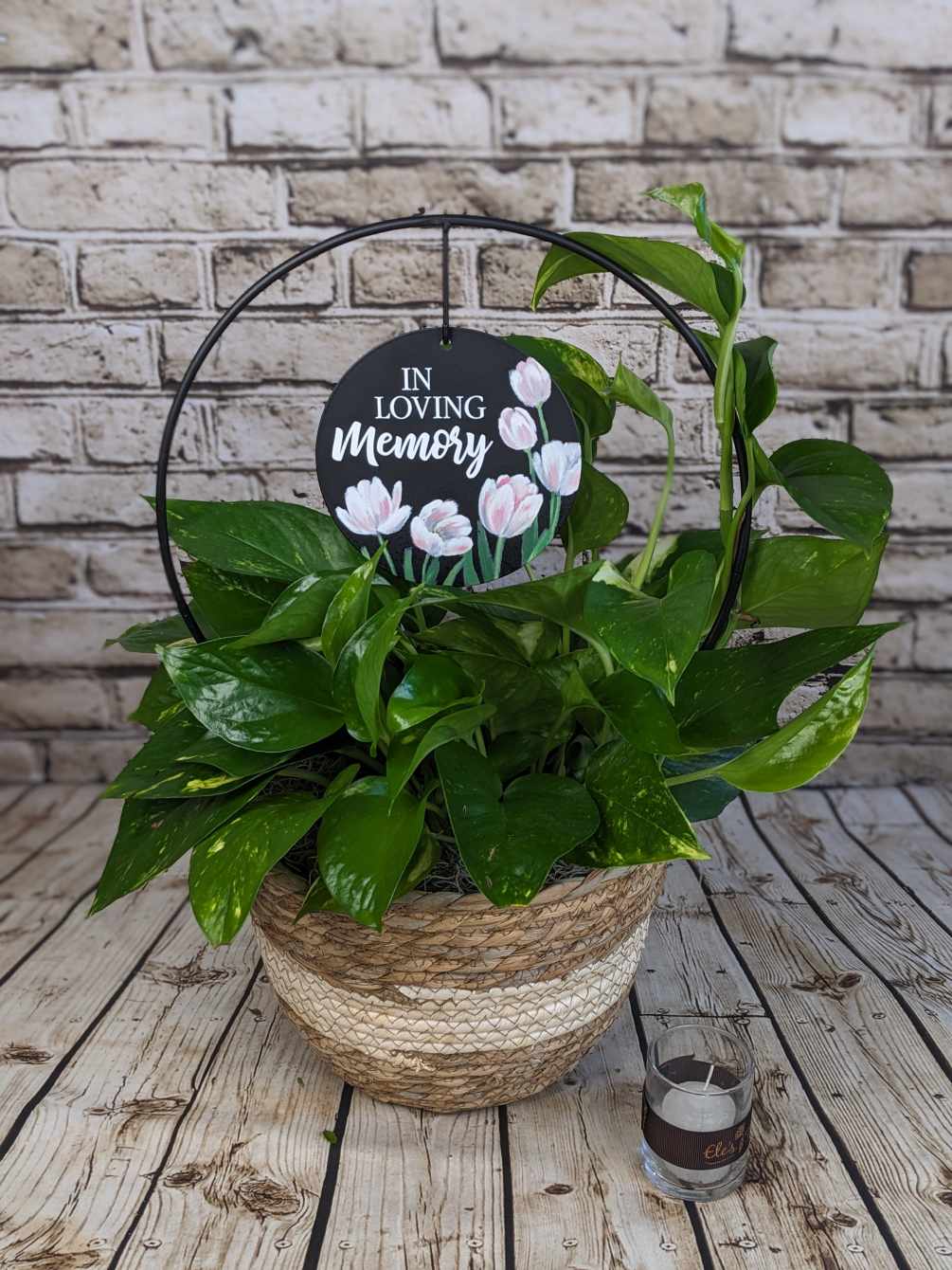 Green Plant Basket with Sympathy Keepsake 6