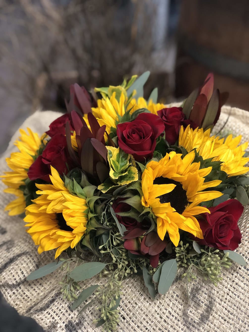 Here is a Gorgeous Hand wrapped mix of 6 bright sunflowers and