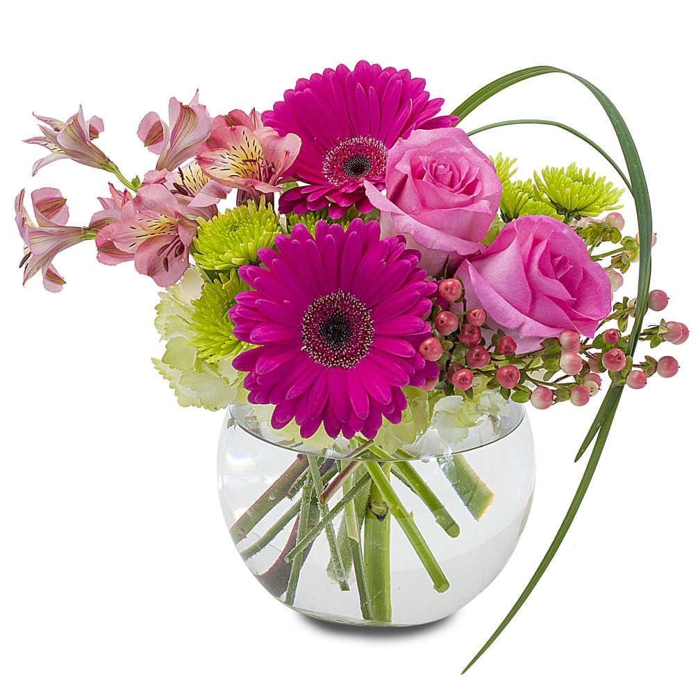 This beautiful bouquet is hand-crafted and designed elegantly in clear bubble bowl