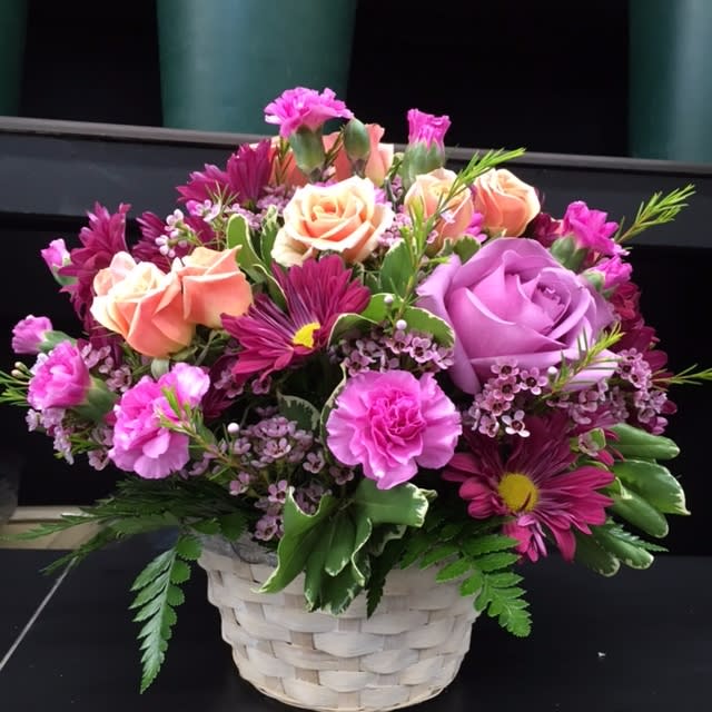 Shades of wonderful purples, pinks, and even some peach flowers are hand-crafted