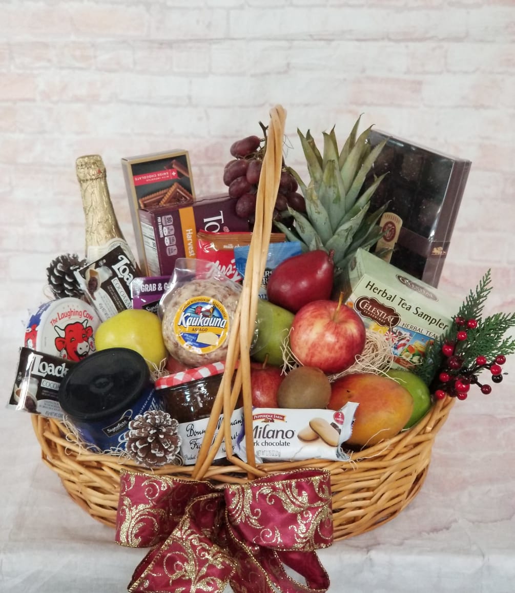 Select this basket of assorted gourmet snacks and fruit. Items will vary