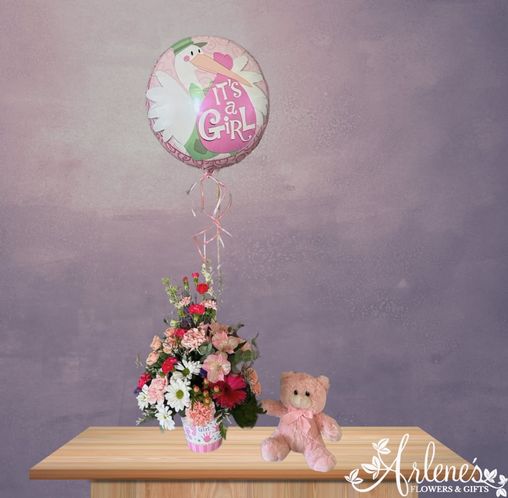 New baby girl? BabyBear? Check. Pink Flowers? Check. New Baby Balloon? Check.