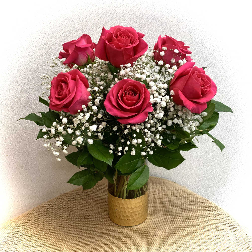Half Dozen Pink Floyd Roses Arranged in a Vase for that Special