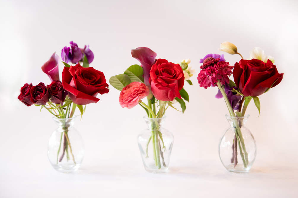 Valentine&#039;s Day Special trio of garden bud vases. Mixed of premium seasonal