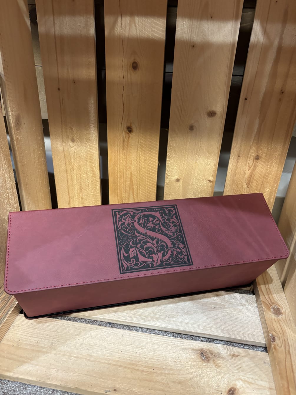 Custom engraved wine box with tools. 