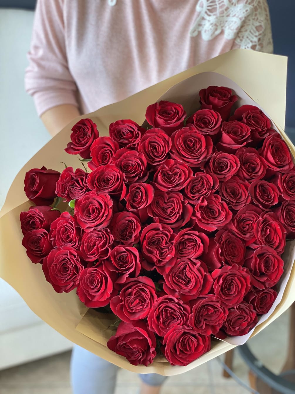 50 Red Roses Hand-crafted bouquet by Luxury Flowers Miami
