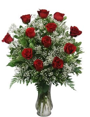 Beautiful doz red roses with large amount of fillers and greens. this