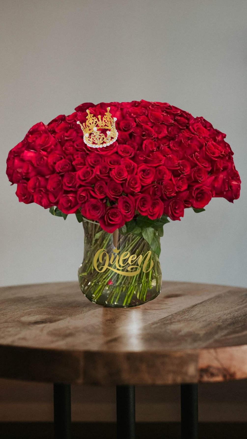 100 Premium Gorgeous Red Roses, Topped With A Crown meant For A