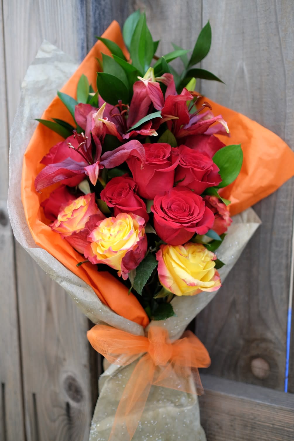 Colorful roses and Lilly bouquet