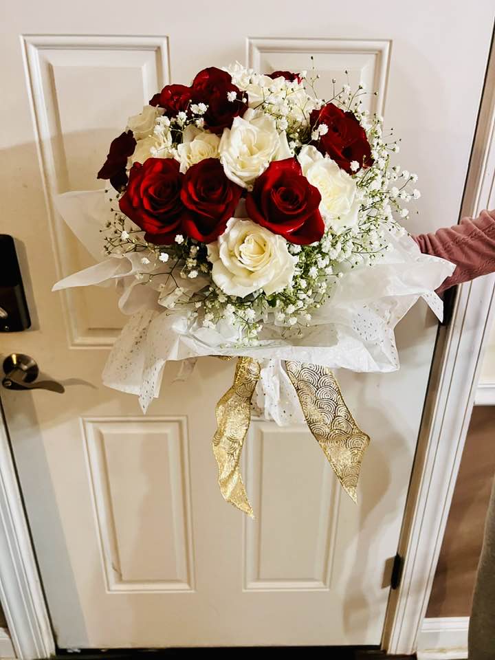 Red and White Roses for special someone in a Bouquet