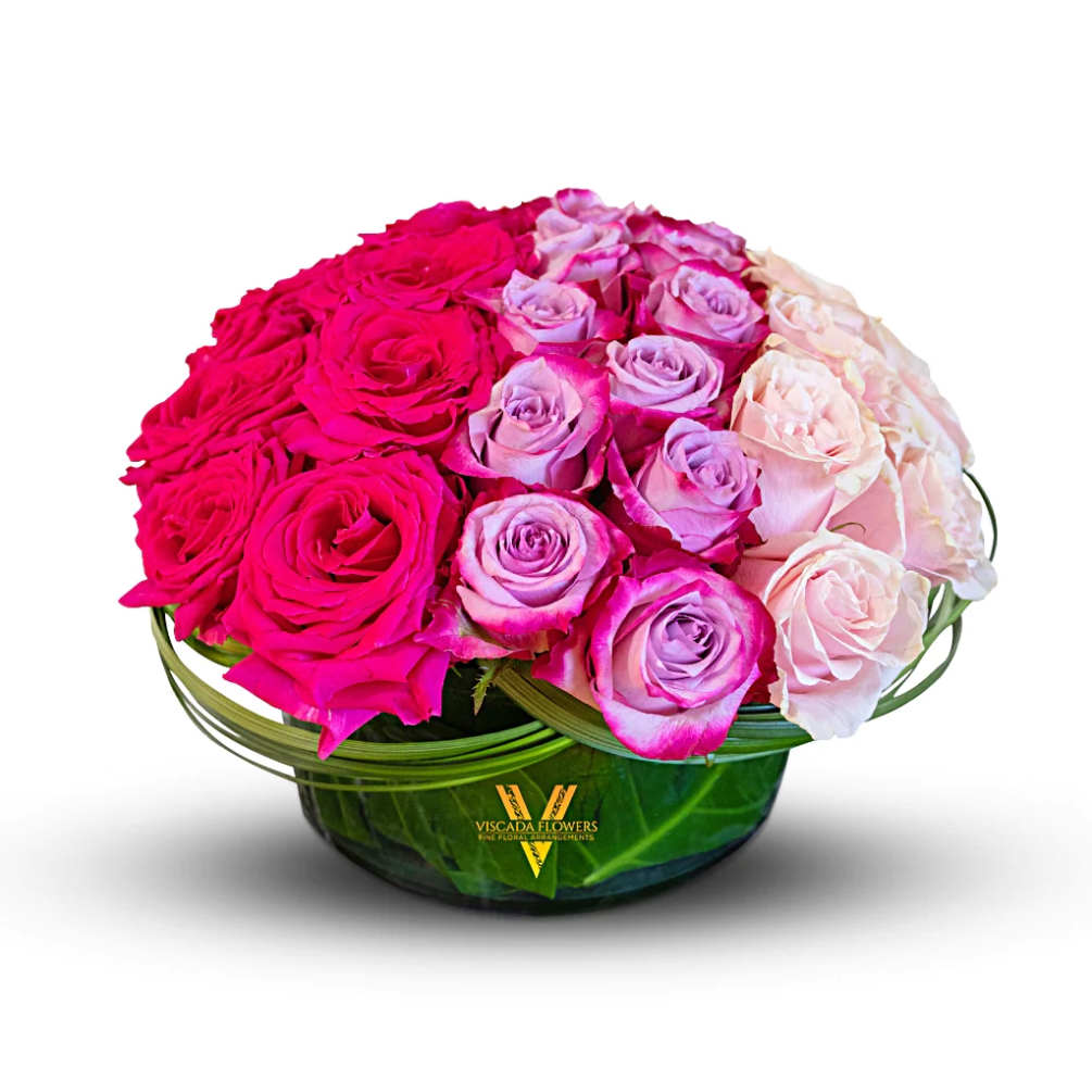 This delightful bouquet features an array of pink roses, radiating beauty and