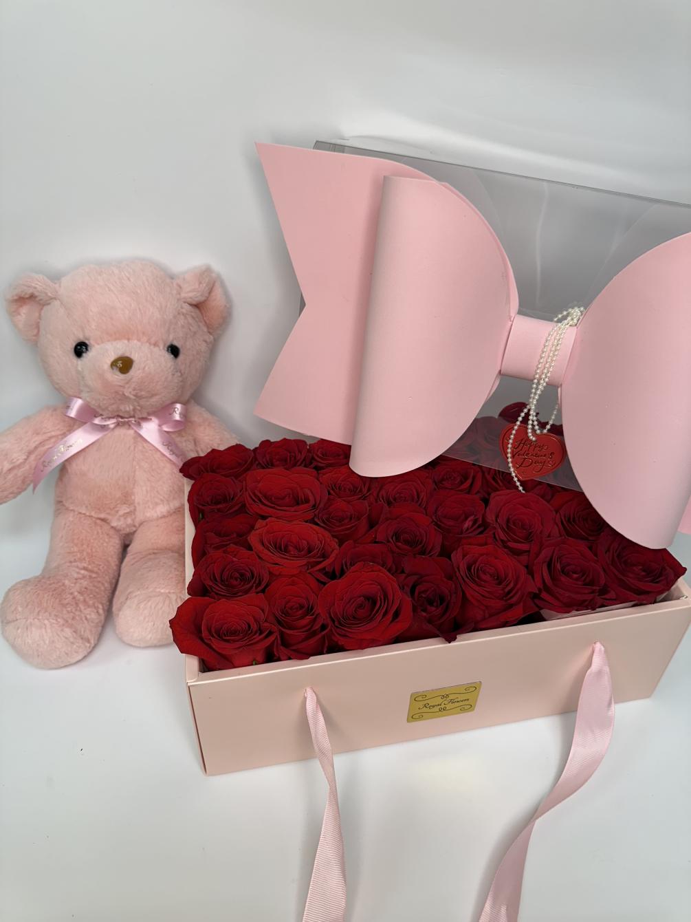 Stunning box filled with average of 3 dozen roses with a beautiful