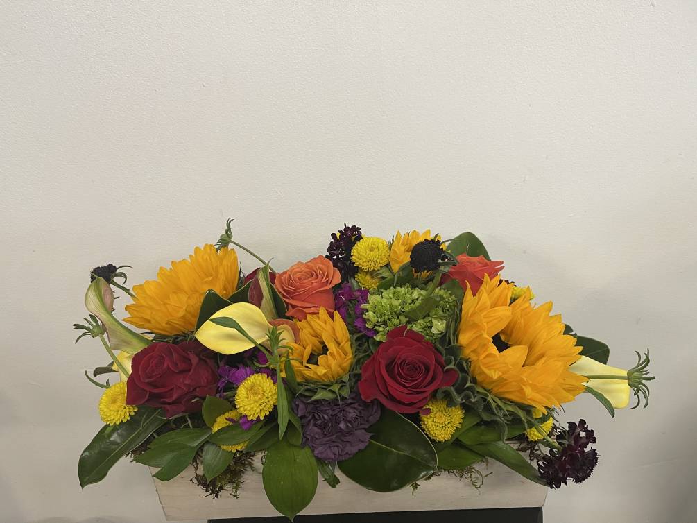 Fall arranged low &hellip; can be used as a centerpiece or just