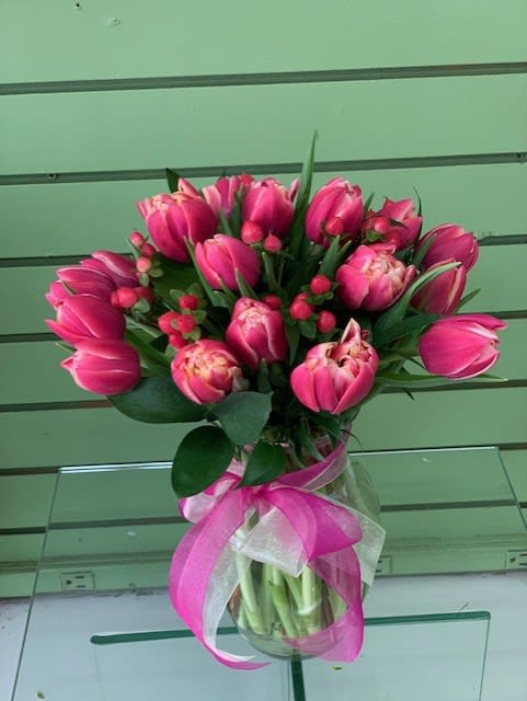 Vase of tulips...simple, classic, spring... Note this is a taller presentation -
