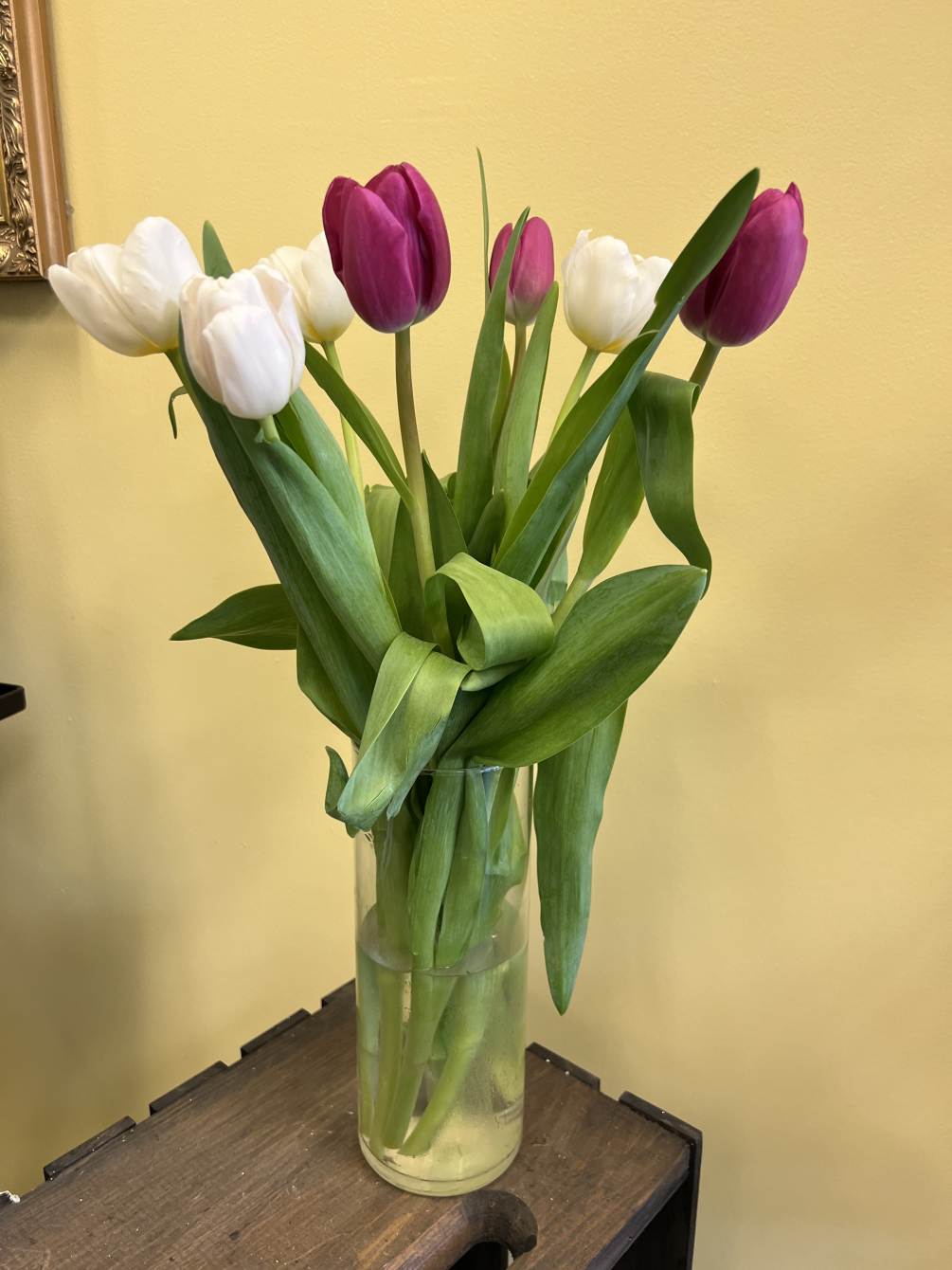 This simple spring arrangement of tulips will brighten any day!
**Call for available