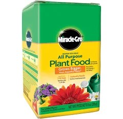 Miracle-Gro Water Soluble All Purpose Plant Food instantly feeds vegetables, trees, shrubs