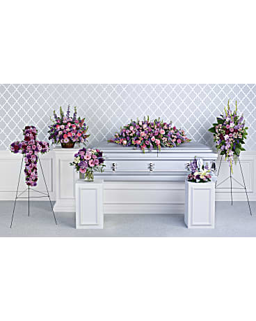 This 6-piece sympathy collection comes with everything shown, funeral half casket, standing