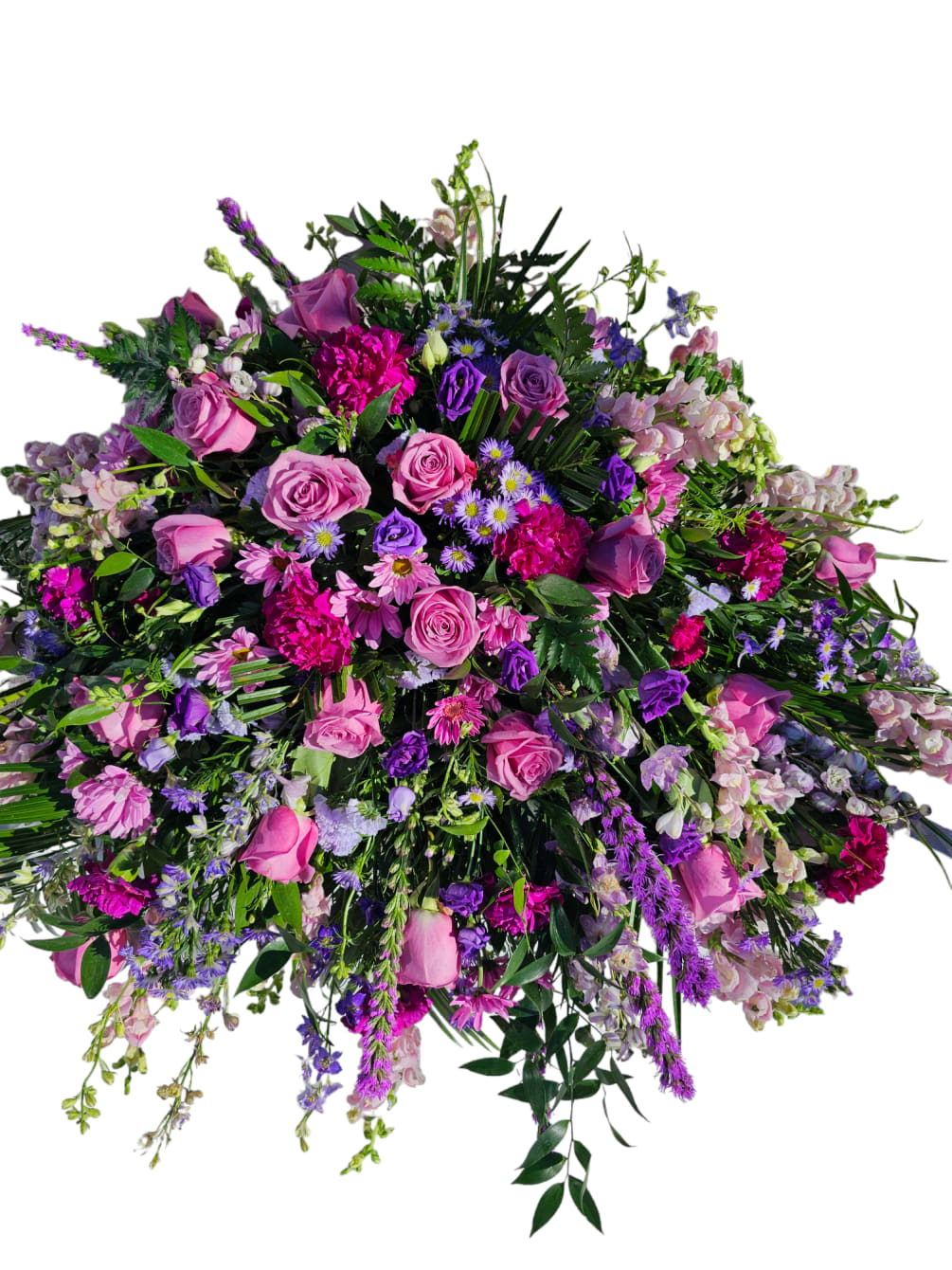 A beautiful tribute to your loved one using pink and purple flowers.