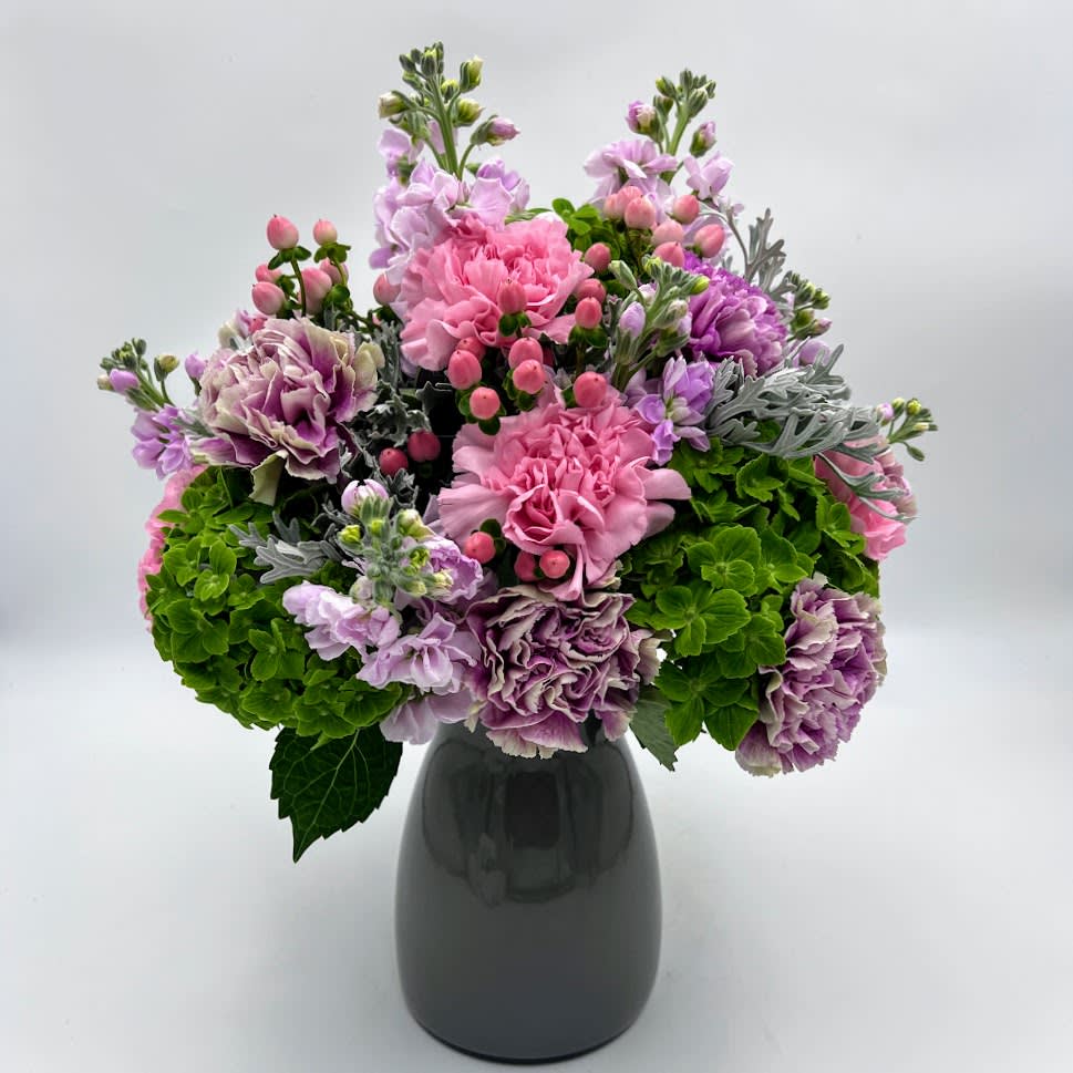 Gorgeous hues of lavender and pink make for a beautiful floral arrangement