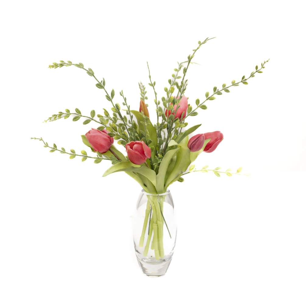 Dark Pink Artificial tulips arranged in a vase