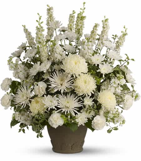 This magnificent bouquet of classic white flowers arranged in a graceful Grecian