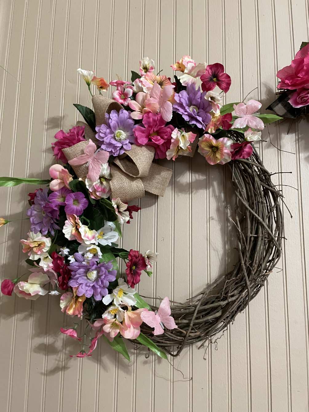 Burlap & Butterflies Silk Grapevine Wreath by Flowers For Keeps