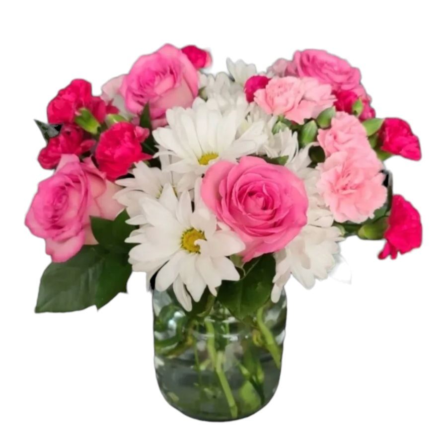 Shades of pink and white in this fun bouquet.  