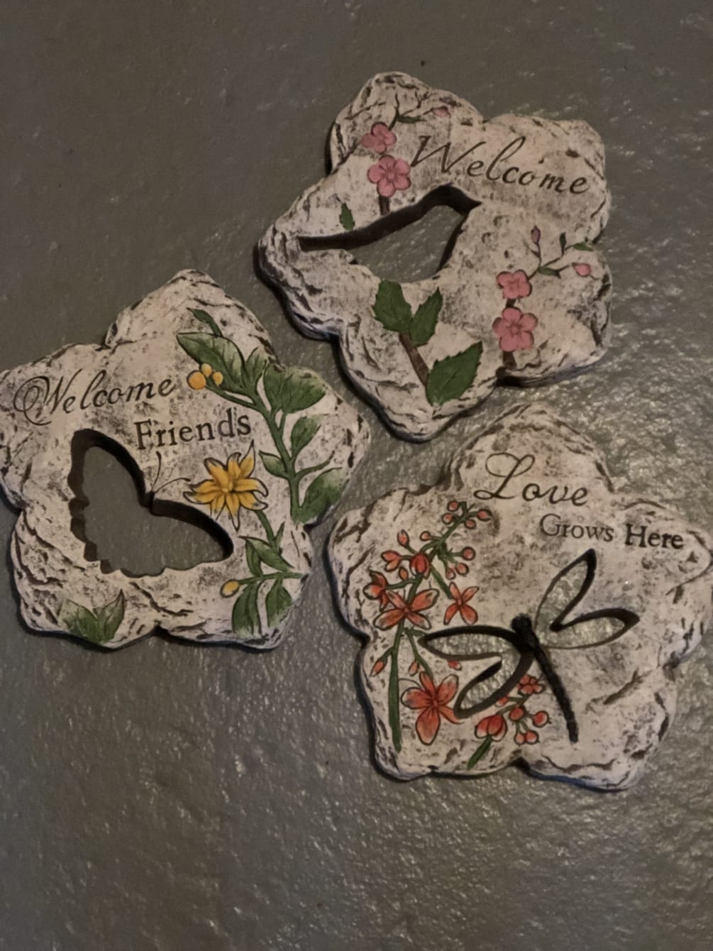 Three Unique Garden Stones with Cut-outs of our favorite Backyard&#039;s Nature sighting.
Made