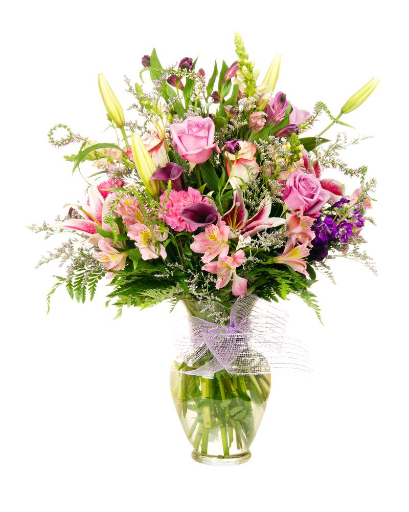 A traditional style, mixed bouquet filled with a variety of different florals.