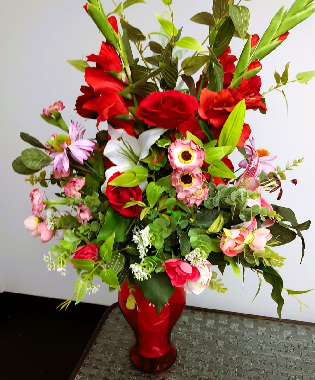 Order this gorgeous silk floral arrangement from our Permanent Botanical collection. Fire