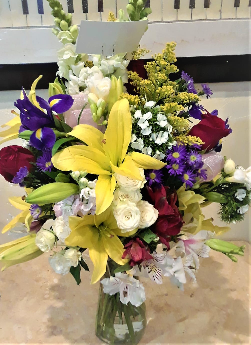 New items this Mother&#039;s Day, fresh floral arrangement with lilies, roses, dianthus