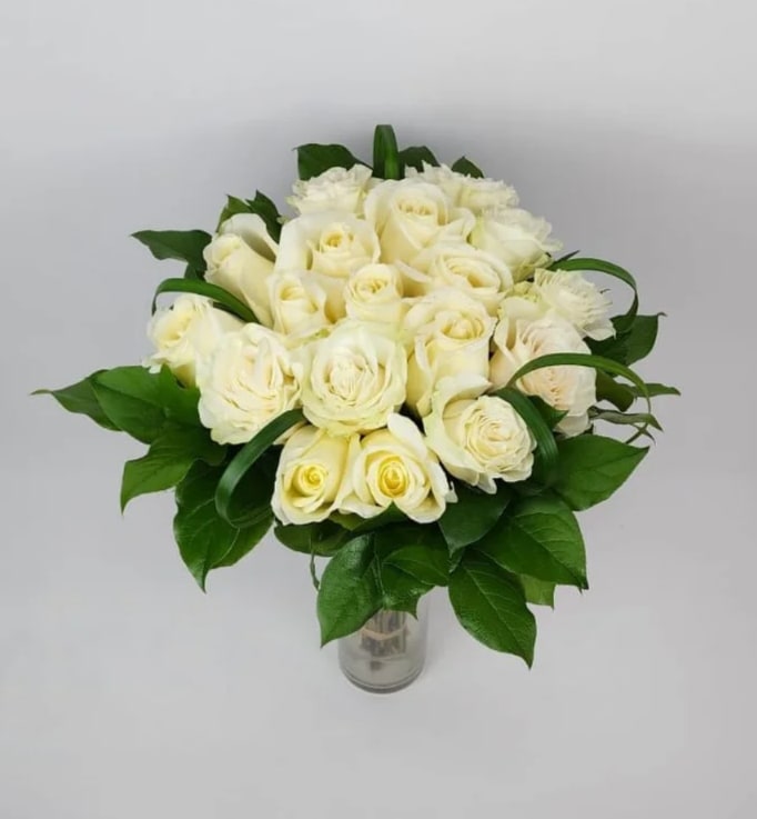 Hand tie bouquet with 18, 24 or 36 roses &amp; greenery.