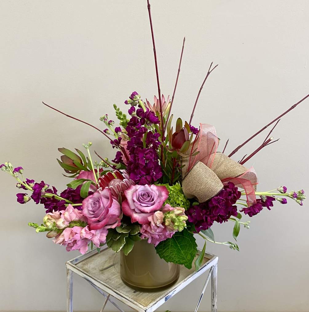A rich combination of magentas, purple and reds in a modern styled