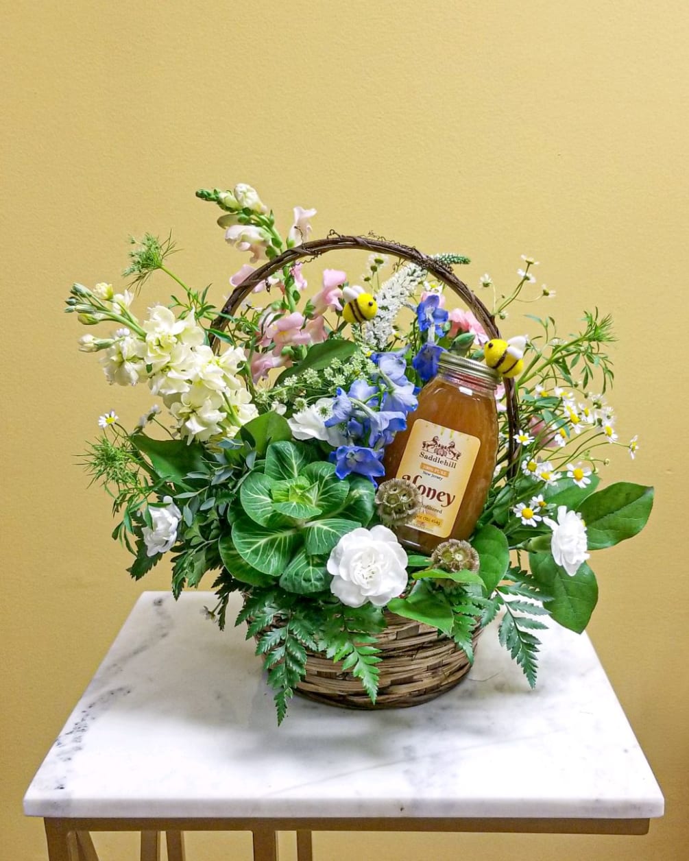 How sweet is this ? A bamboo wicker basket plush with flowers