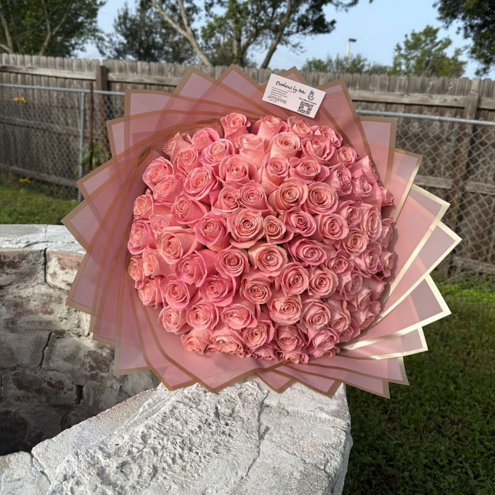 This Bouquet includes pink roses, flower wrapping may vary on availability. 

Please