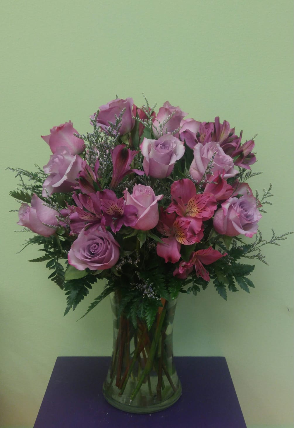 This beautiful purple and lavender arrangement is truly exquisite. It includes lavender