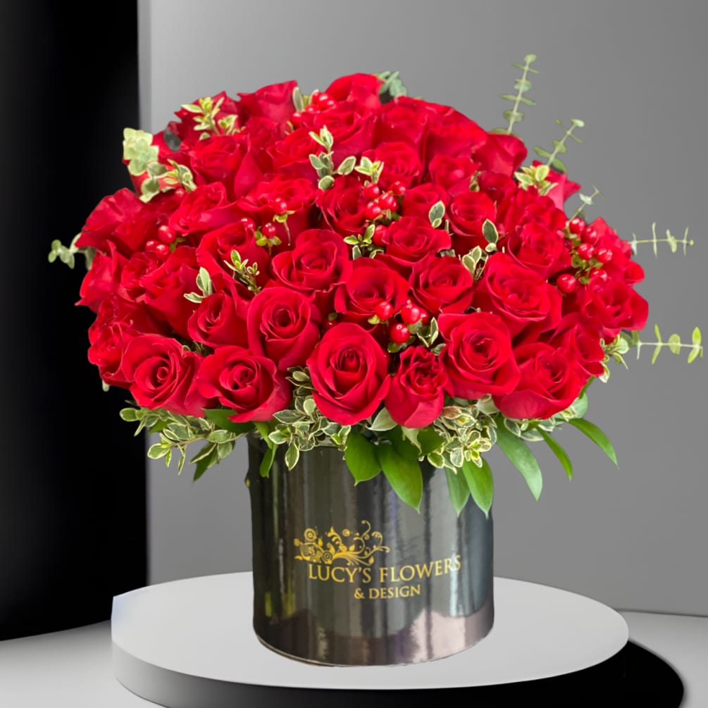 All the red flowers make this gift a perfect way of letting