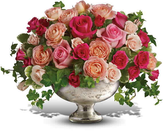 A formal arrangement is more fun in hot pink! Presented in exclusive