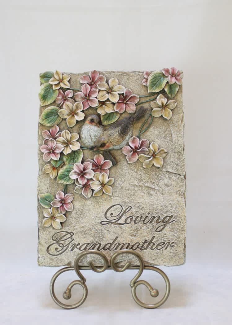 Loving grandmother etched floral stone. Can be hung on a wall, displayed