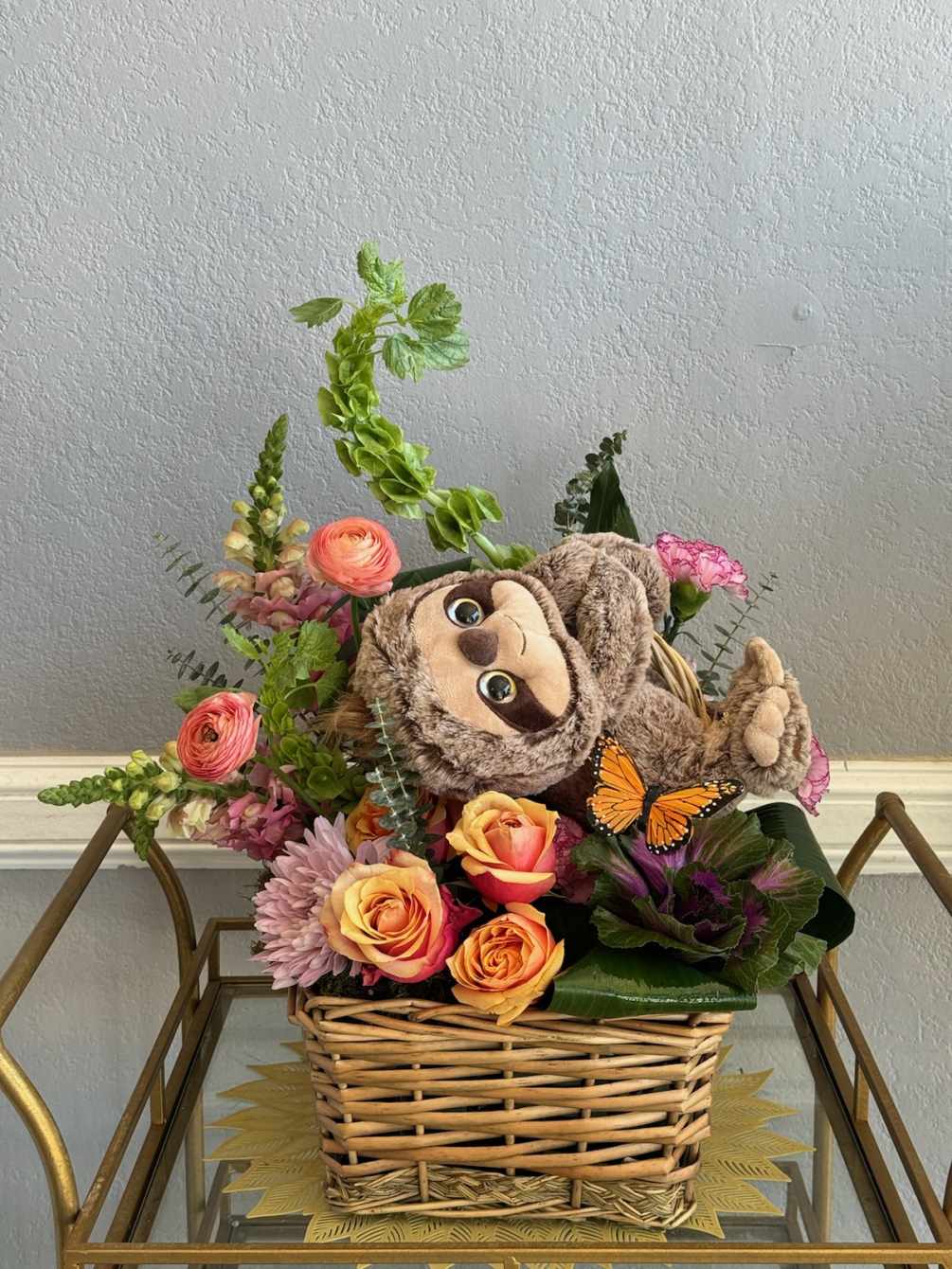Sloth animal on a basket with beautiful Flowers perfect gift for a