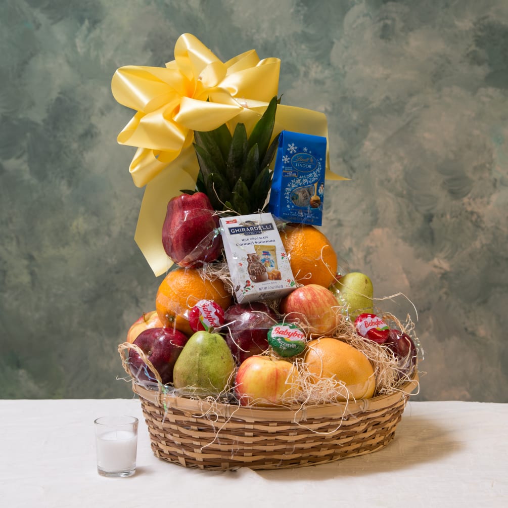 Goodie, goodie! With fresh fruit and yummy eats, this basket is a
