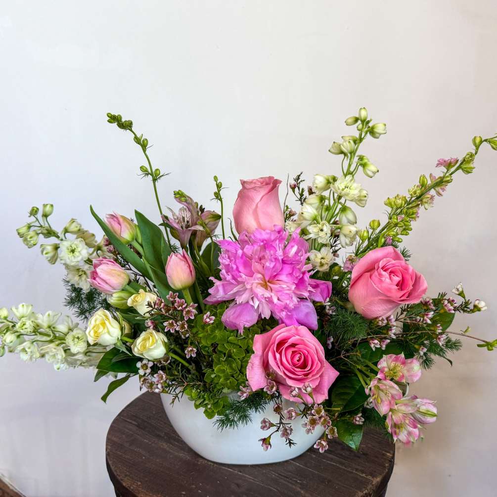 Pink, blush, hot pink, and more pink - this arrangement is the