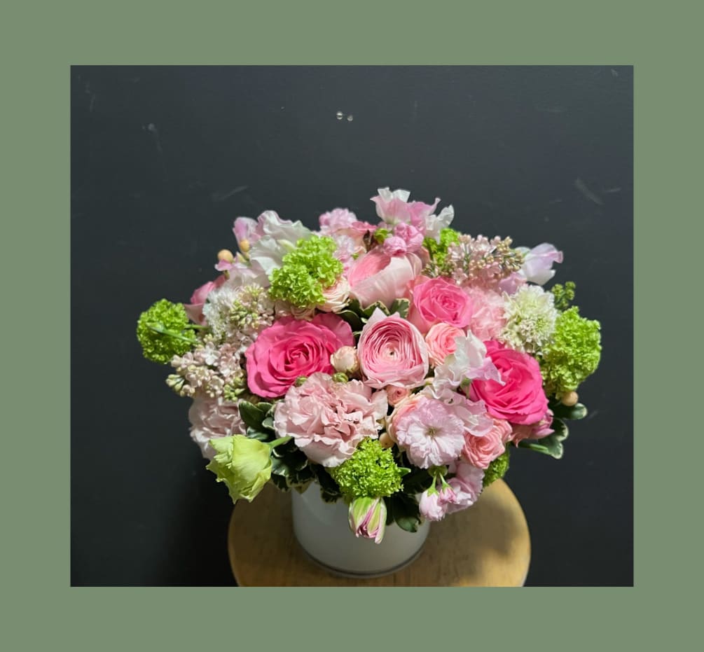pink and spring green arrangement