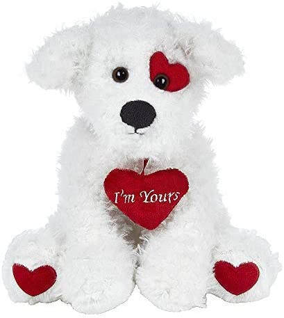 Adorably cute 10&quot; tall white Valentine&#039;s stuffed animal puppy dog with scruffy