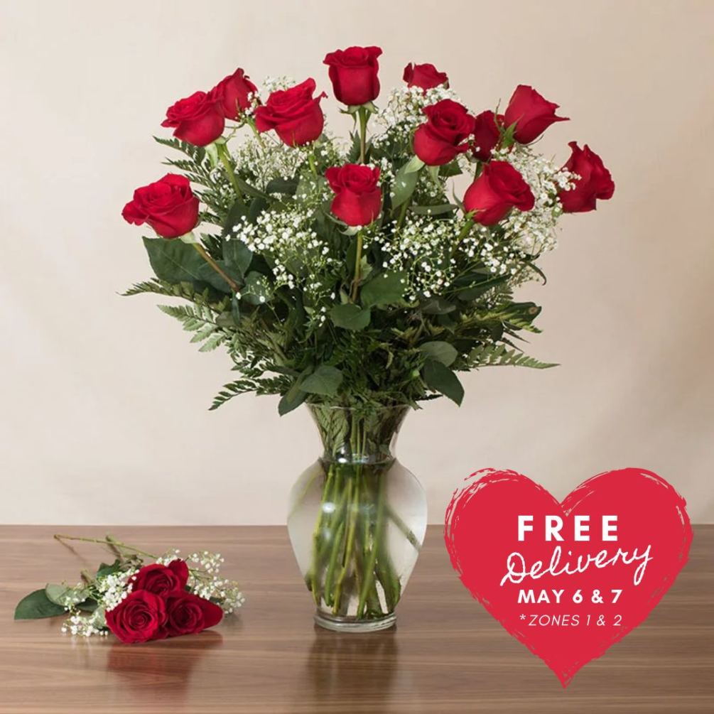 The Classic - a dozen Extra Long Premium red roses with accent