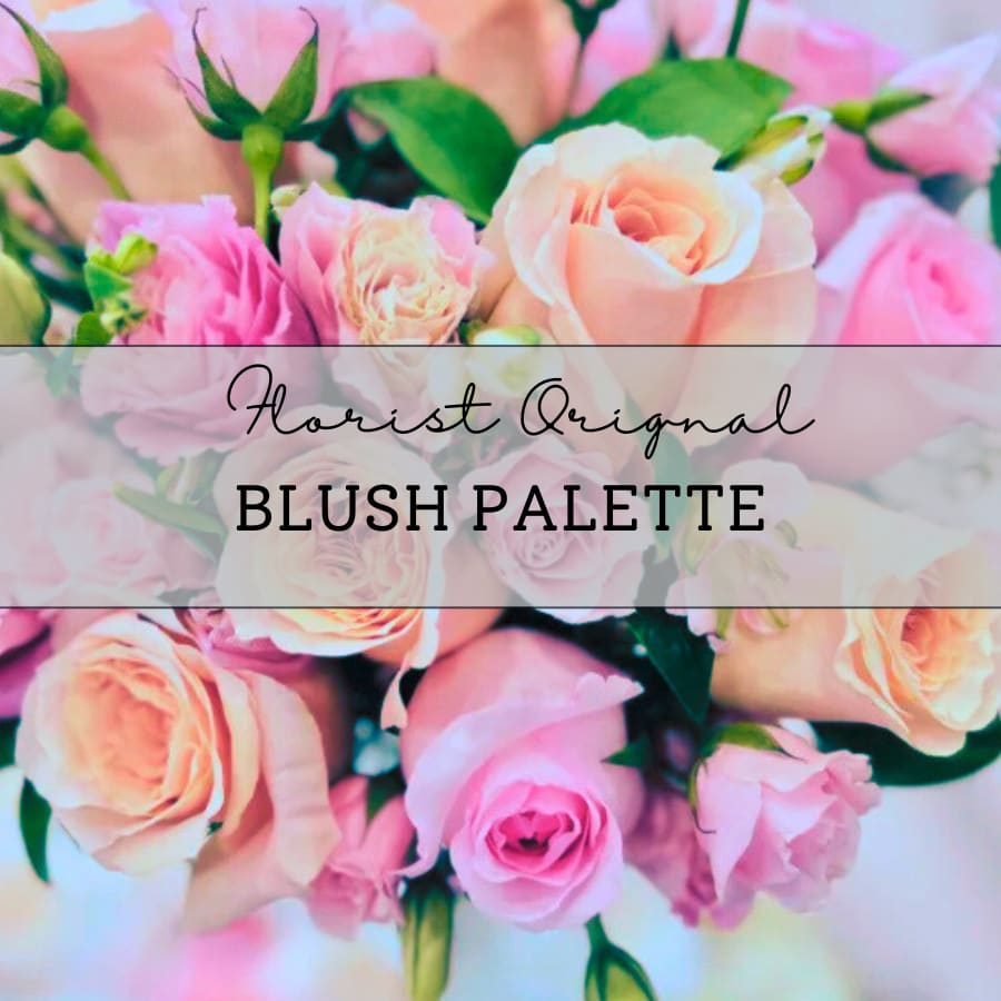 Enjoy this blush color palette, featuring soft floral hues and eucalyptus. It&#039;s