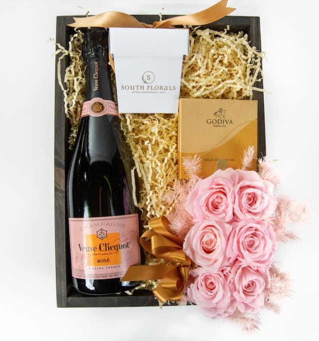 The Veuve Clicquot Rose Gift Box (pink label) is the next top